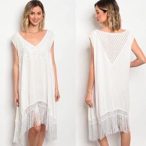 White Swimsuit Cover with Fringe